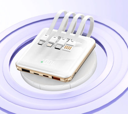 Mini 1000mAh Fast Charging Pocket Power Bank W/ 4 Built-In Cables
