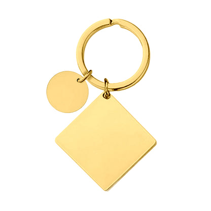 30 x 30 x 2 mm Gold Square Tag Keychain W/ Small Round Tag 15 mm Dia.
