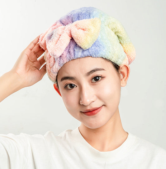 Rainbow Fast Drying Hair Towels Head Wrap w/ Bow-Knot