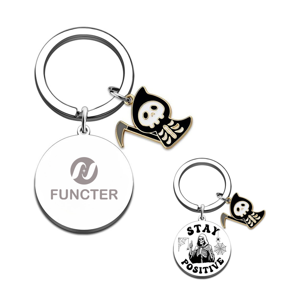 Halloween Skull Keychain With Ghost Icon