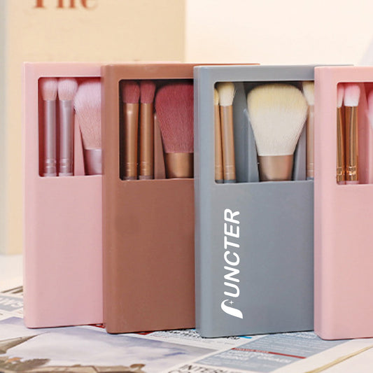 5 Pieces Portable Makeup Brush Set Travel Cosmetic Brush Gift Set with Storage Case & Mirror