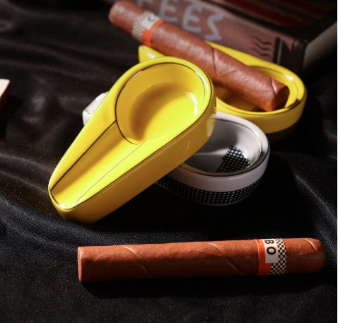 Single Slot Ceramic Cigar Ashtray, Portable Glossy Cigar Holder Ash Tray W/ Gift Box