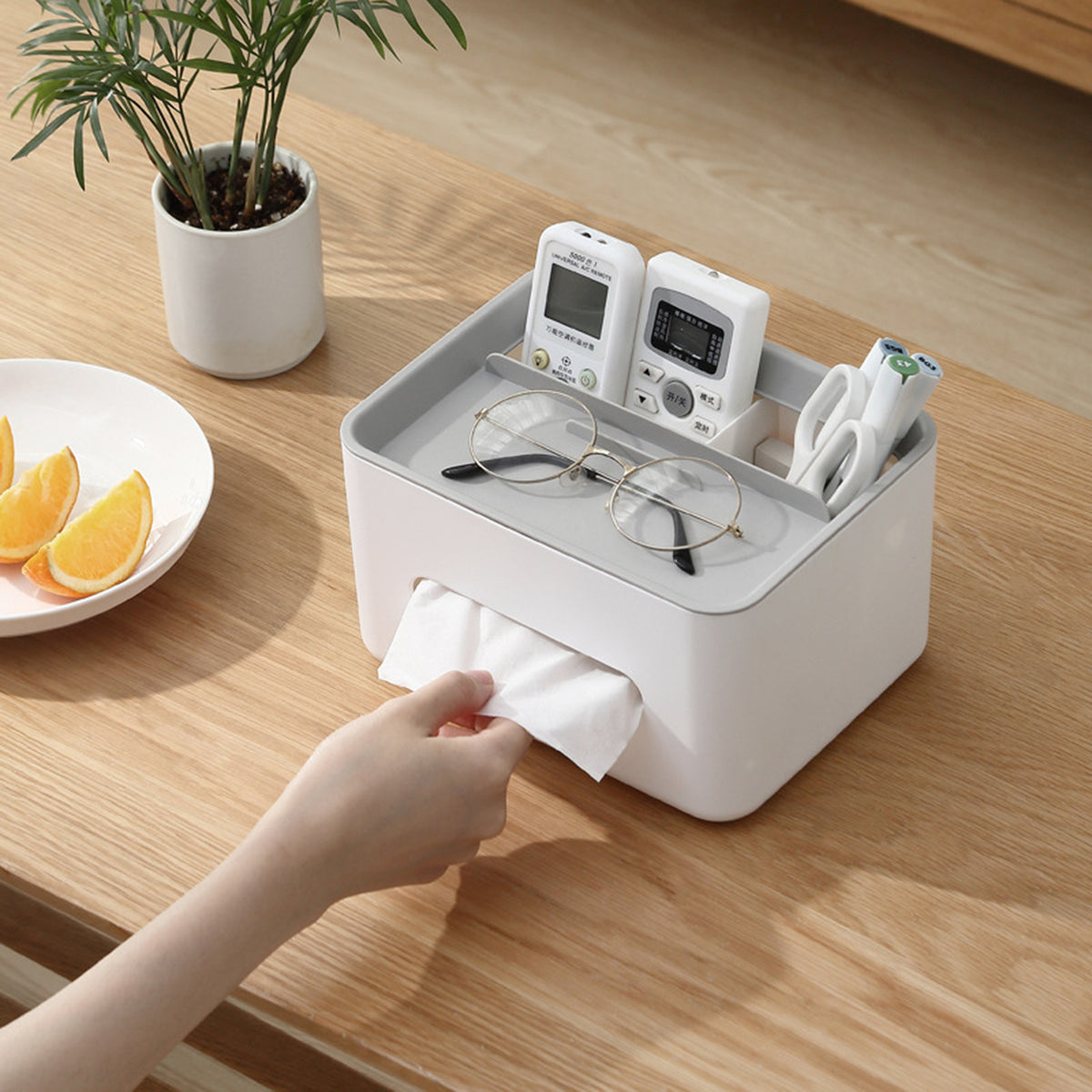 Tissue Box Organizer Cover Holder with Storage Napkin Tissue Box Holder with Remote Control