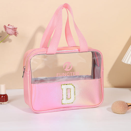 W/Webbing Handle Waterproof Letter D Cosmetic Bag Toiletry Bag