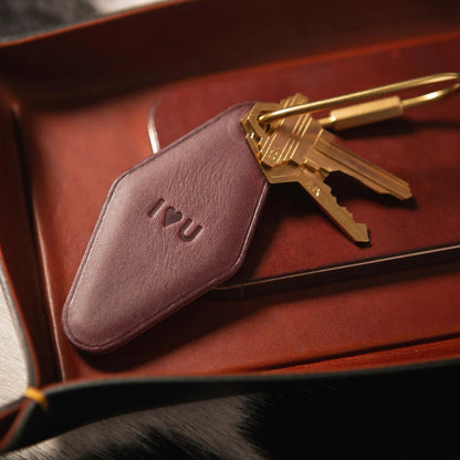 Vintage Diamond PU Leather Motel Key Tag W/ Gold Carabiner