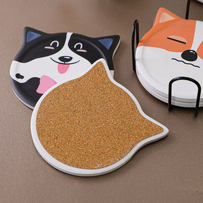 Cute Dog Shape Absorbent Ceramic Stone Cup Coaster
