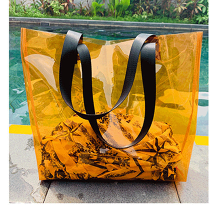 13.8x9.9" PVC Transparent Waterproof Tote Bag Clear Shoulder Bag For Shopping Outdoors