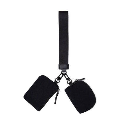 Mini Zip Around Dual Pouch Wristlet With 2 Straps Wristlet Keychain Wallet