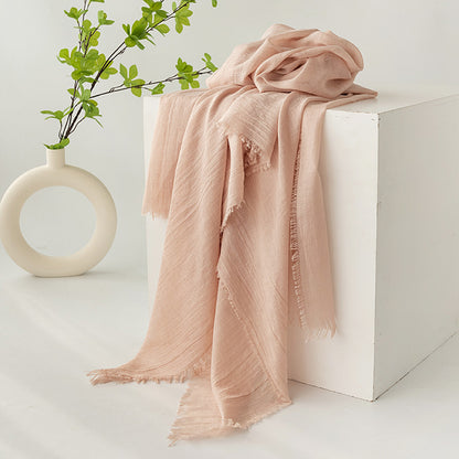 75'' Linen Feeling Scarf Pashmina Shawls Wraps Short Fringed Scarf Long Headscarf - Embroider