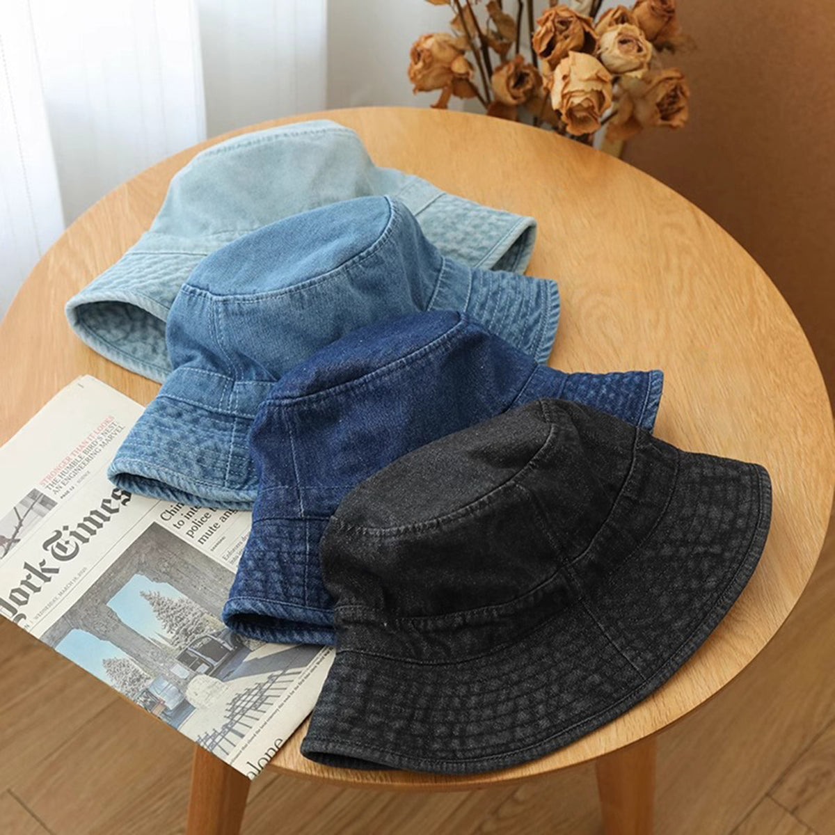 Summer Unisex Bucket Hat Washed Jean Denim Hat Fishing Hat