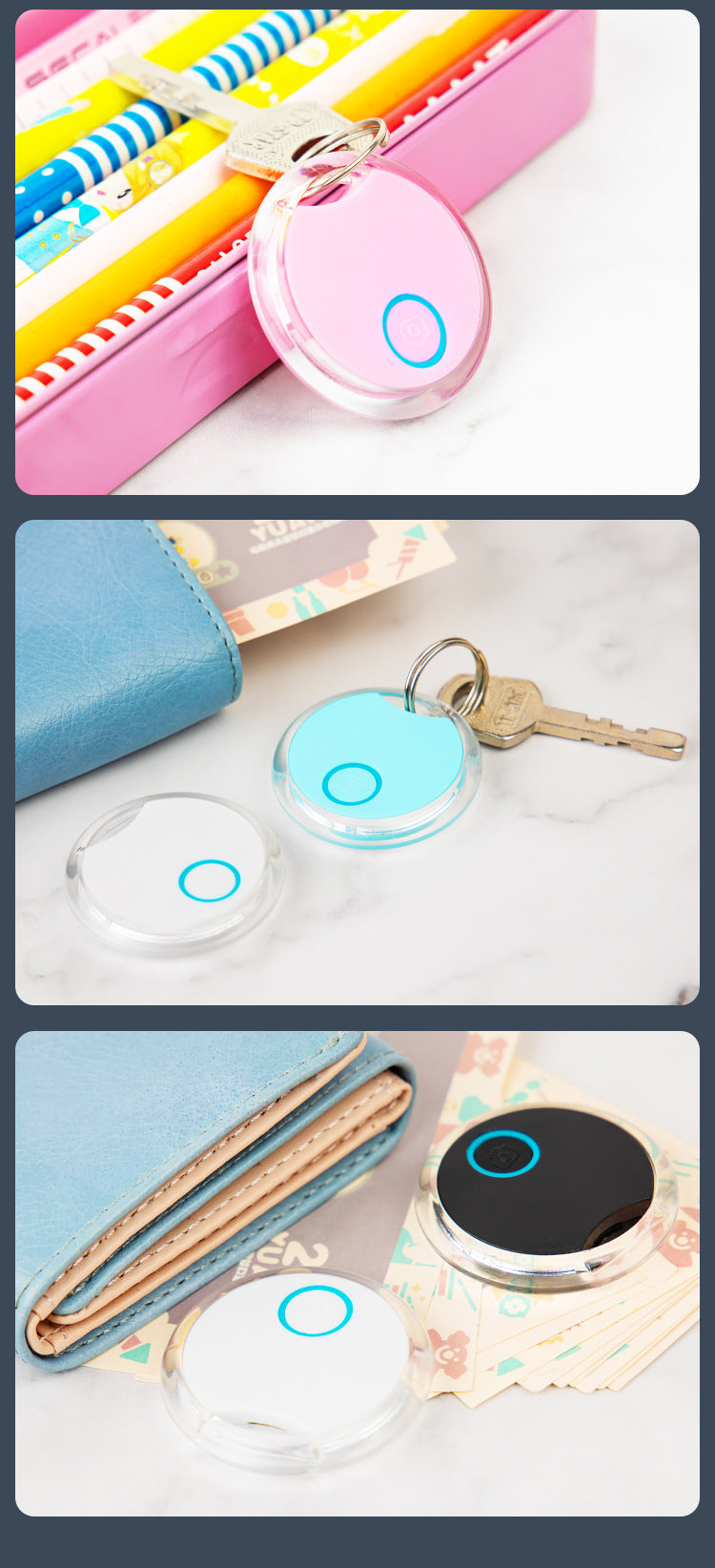 Round-Shaped Wireless Smart Wireless Tracker Anti-Lost Device Keychain Key Finder