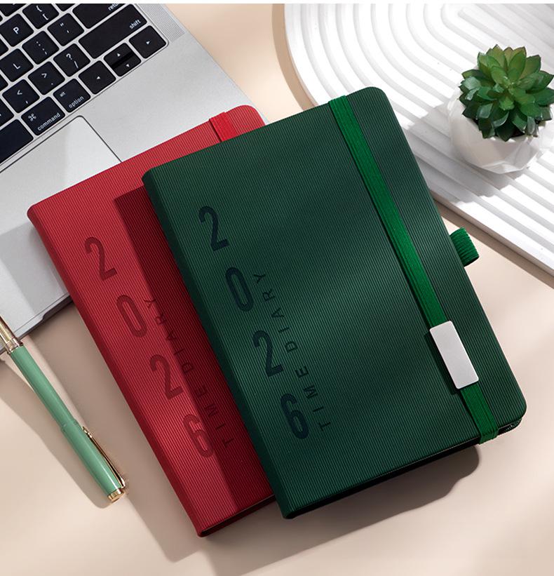 A5 PU Leather 2026 Weekly & Monthly Planner Daily Schedule Notebook W/ Pen Sleeve & Strap