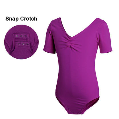One-piece Kid Short Sleeve Dance Ballet Leotard Bodysuit - Snap Crotch