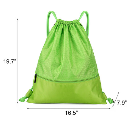 Waterproof Draw String Back Sack with Zip Pocket- Size L
