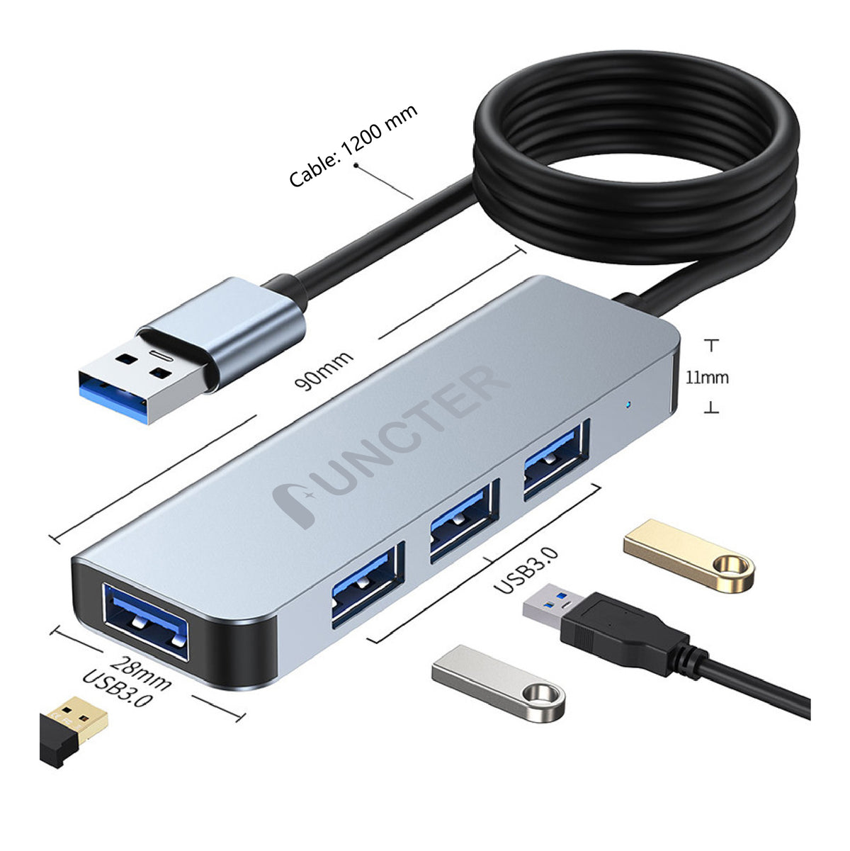 4" 1 USB C Hub USB Splitter 1.2M Long Cable USB Adapter