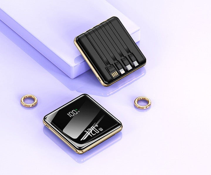 Mini 1000mAh Fast Charging Pocket Power Bank W/ 4 Built-In Cables
