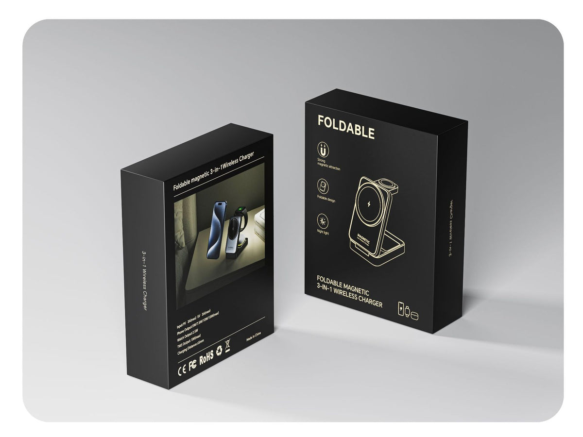 Magnetic 3" 1 Wireless Charging Station Travel Charger For Multiple Devices W/Night Light