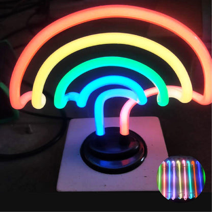 Rainbow Neon Sign Custom Shape Tabletop Neon Sign Glass Tube Neon Light w/ Base