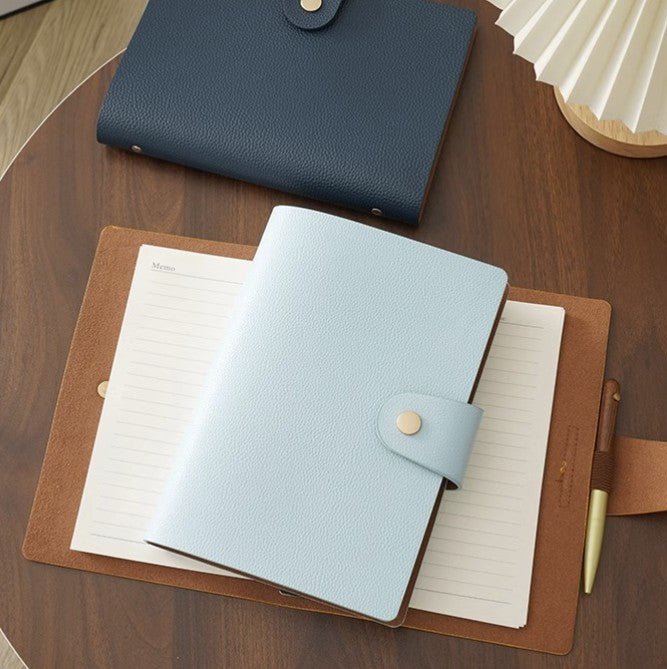 A5 Soft Lychee Texture Leather Binder Loose-leaf Notebook W/ Pen Holder