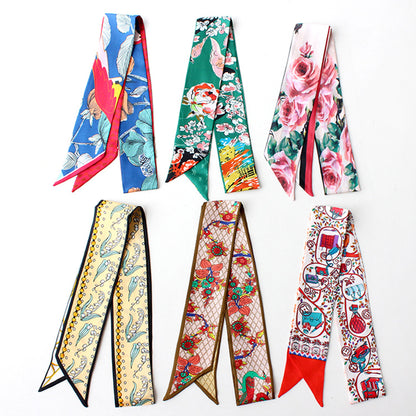 Custom 47.2" x 2.4" 100% Silk Hair Wrap Twill Silk Ribbons Purse Scarf