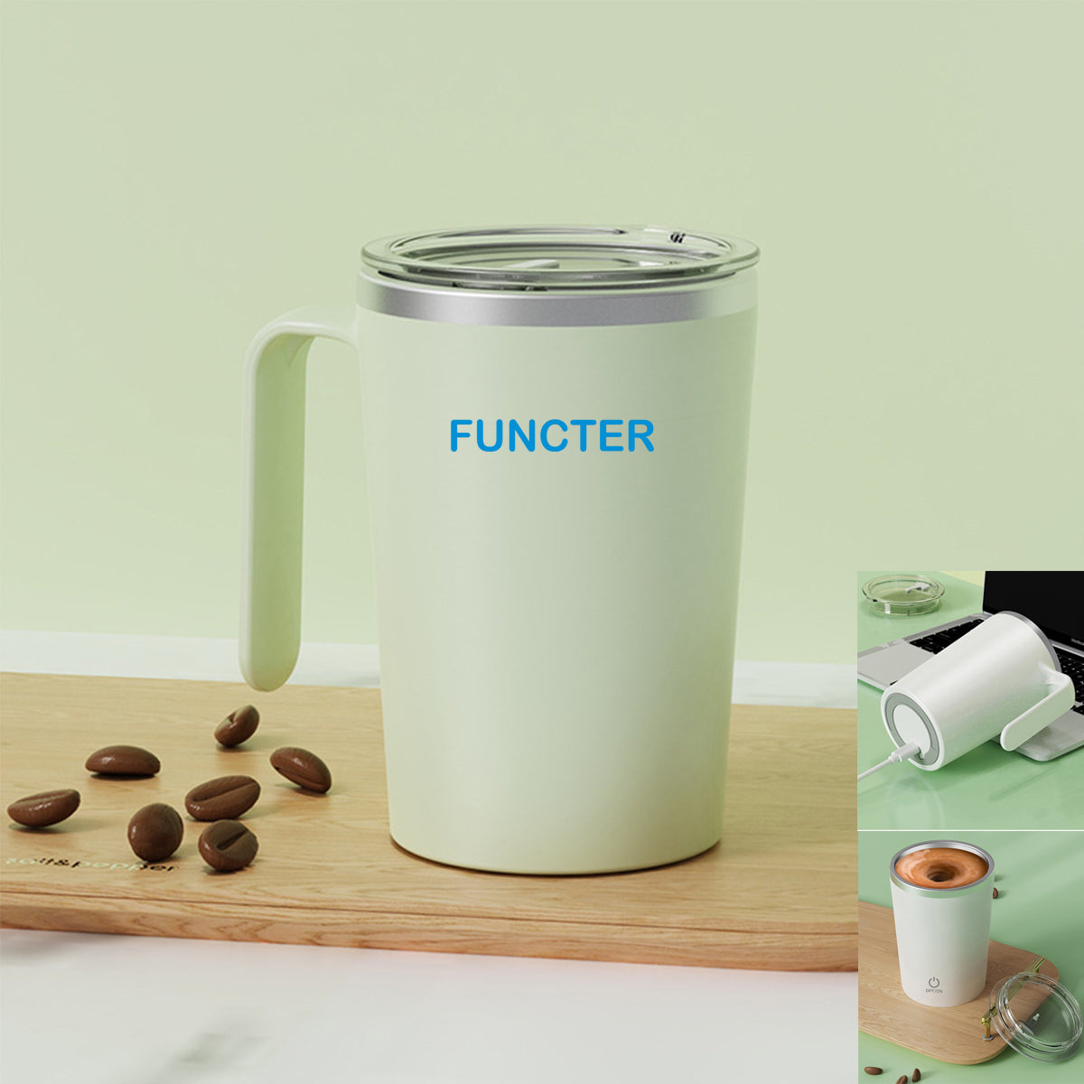 12 Oz. Stainless Steel Coffee Automatic Stirring Cup Coffee Mug Handle Cup
