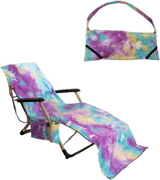 Beach Chair Cover w/Side Pockets Microfiber Chaise Lounge Chair Towel Cover for Garden Beach Hotel