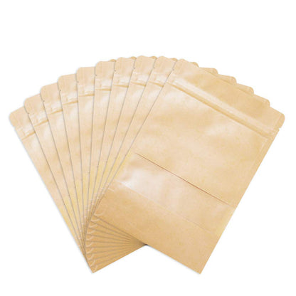4 x 5.9" Kraft Bags with Window Stand Up Ziplock Seal Paper Bag Resealable Food Storage Pouch