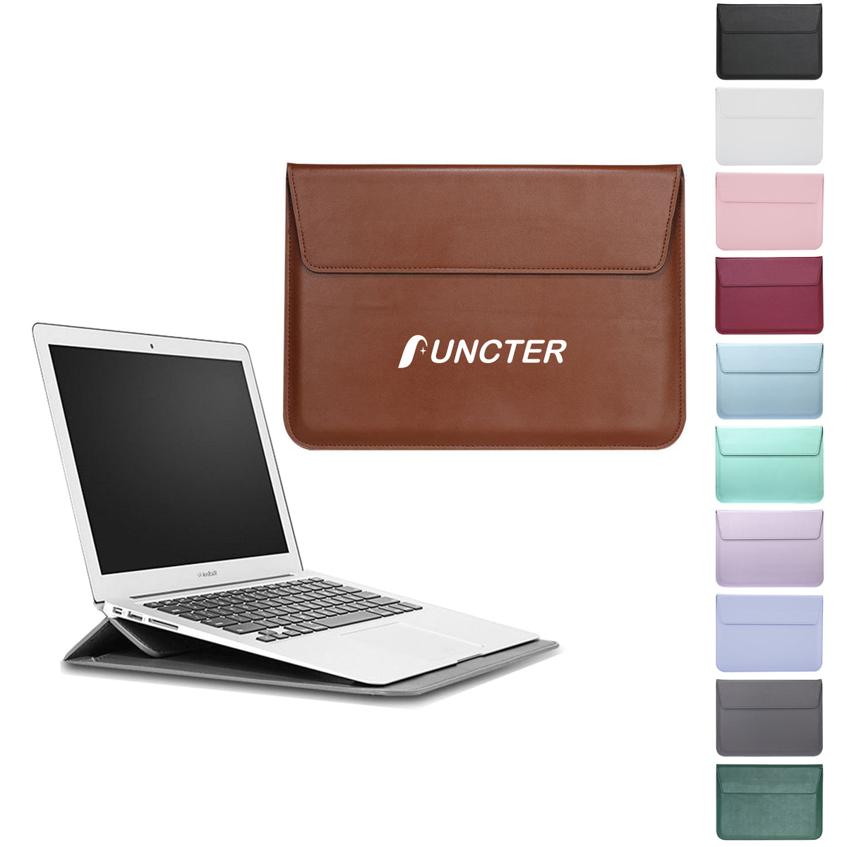 13" PU Leather Laptop Sleeve Foldable Stand With Magnetic Closure