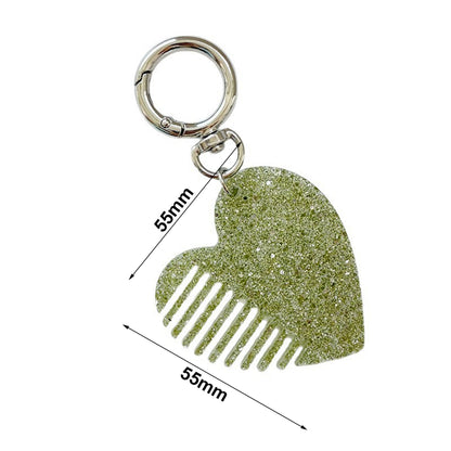 Glitter Heart Hair Comb Keychain Acetate Pocket Comb