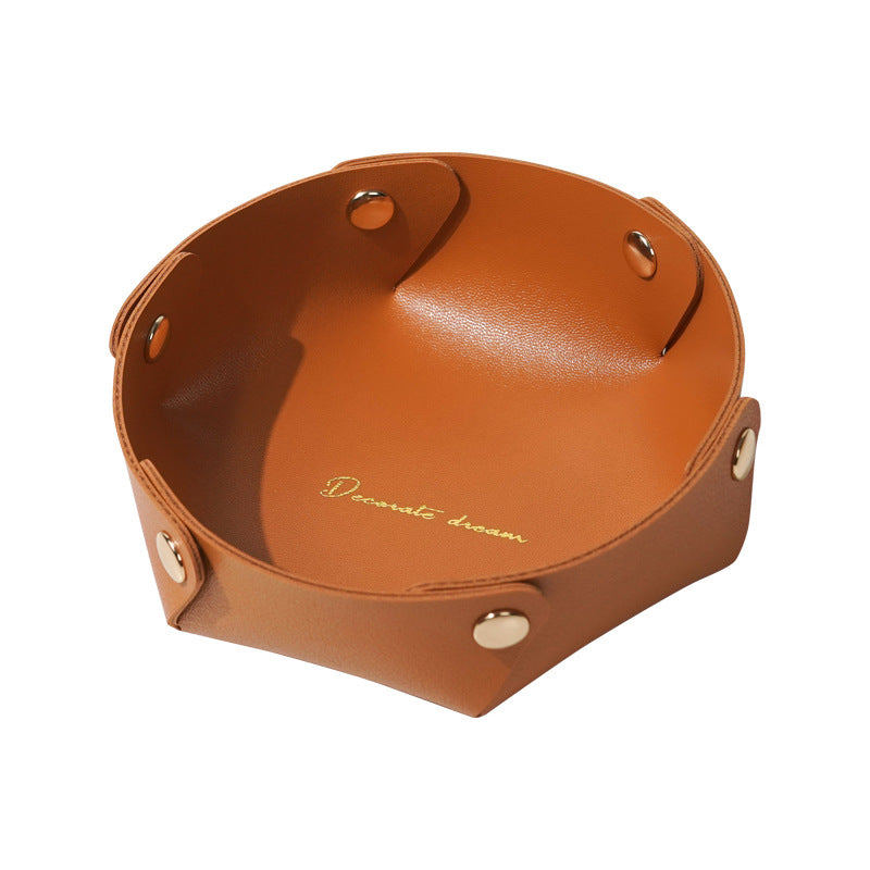 4.92'' Dia Foldable PVC Leather Desk Sundries Storage Tray
