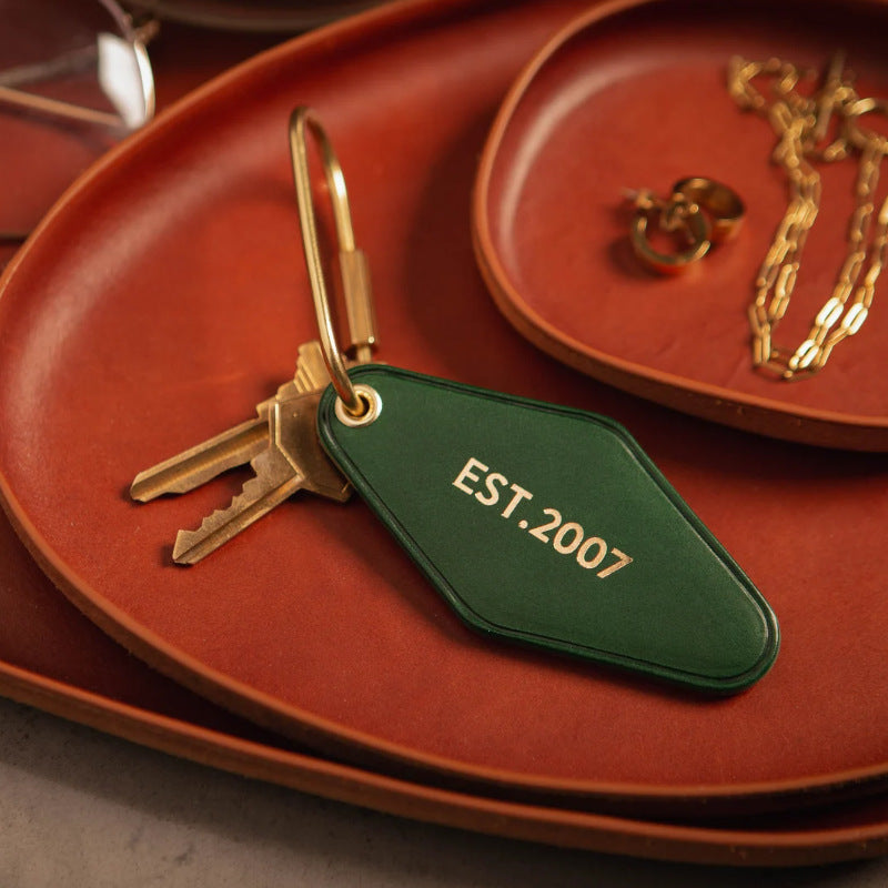 Vintage Diamond PU Leather Motel Key Tag W/ Gold Carabiner