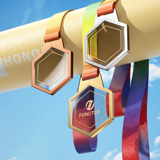 Hexagonal Man Made Crystal Aluminum Alloy Award Medal Clear Man Made Crystal Aluminum