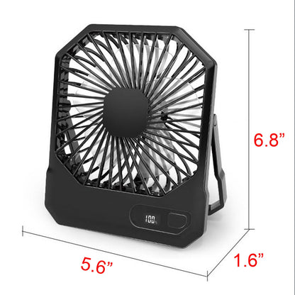 Desk Fan Battery Operated Portable USB Rechargeable Personal Fan w/ Power Display