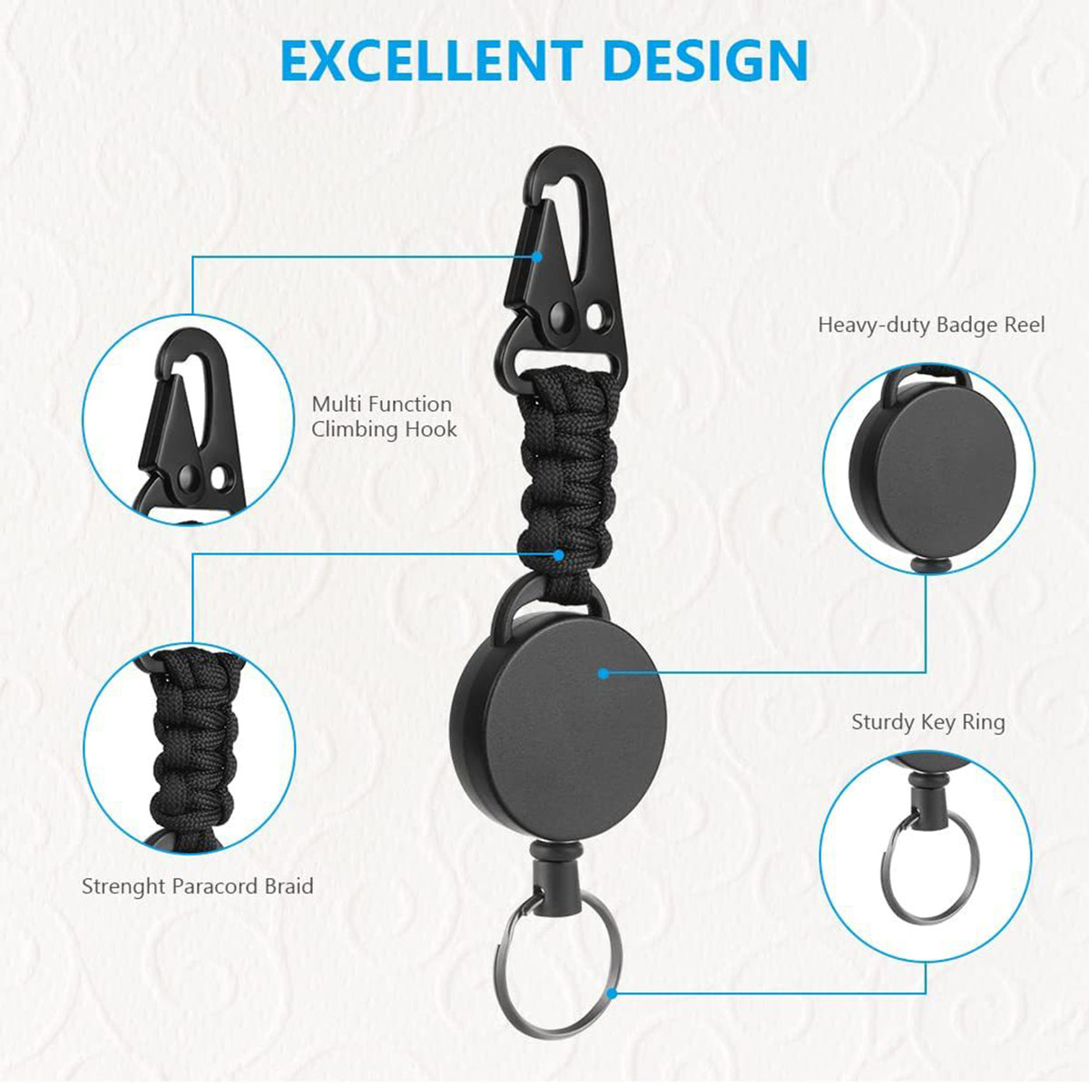 Retractable Badge Reel ID Holder Paracord Belt Clip