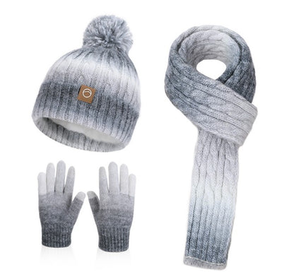 Children Cable Knit Beanie W/ Pom-pom Hat Scarf Gloves Set