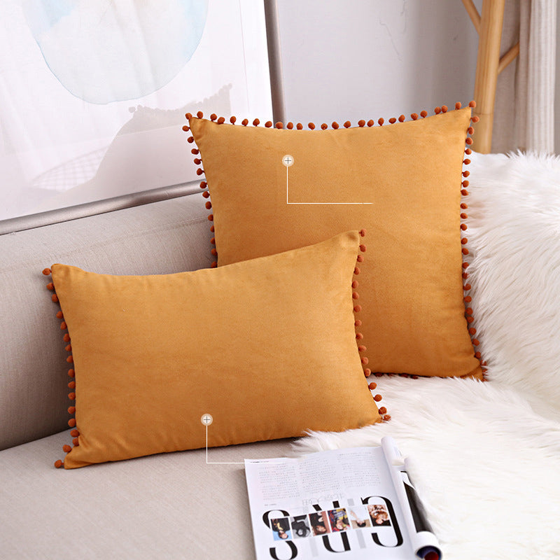 15 x 8" Pompoms Pillowcase Velvet Ball Tassel Trimmed Pillowshams Pompom Fringe Cute Pillowcase