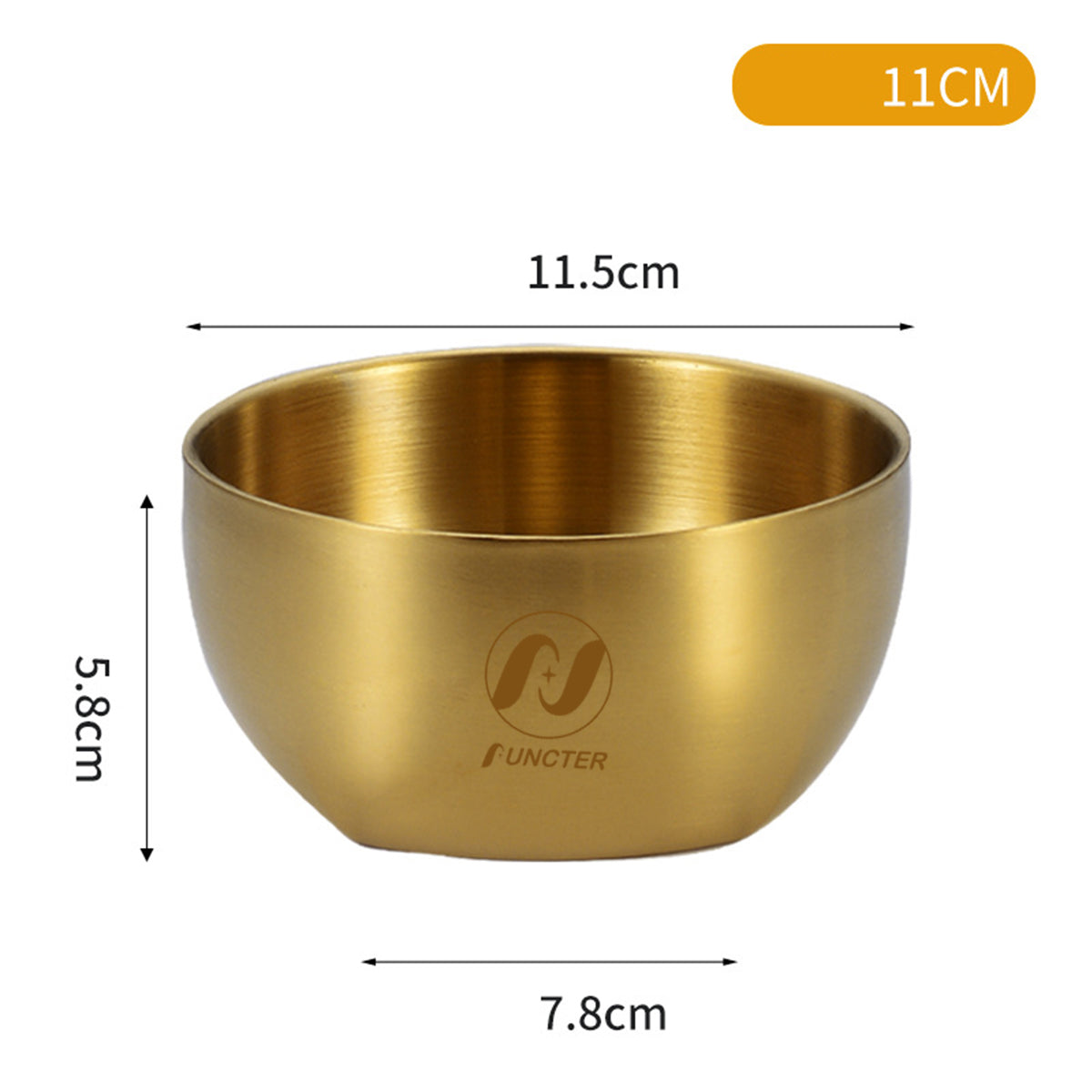 Golden 304 Stainless Steel Rice Round Bowl Heat-Resistant Soup Bowl Kimchi Double-Layer Bowl 115 mm