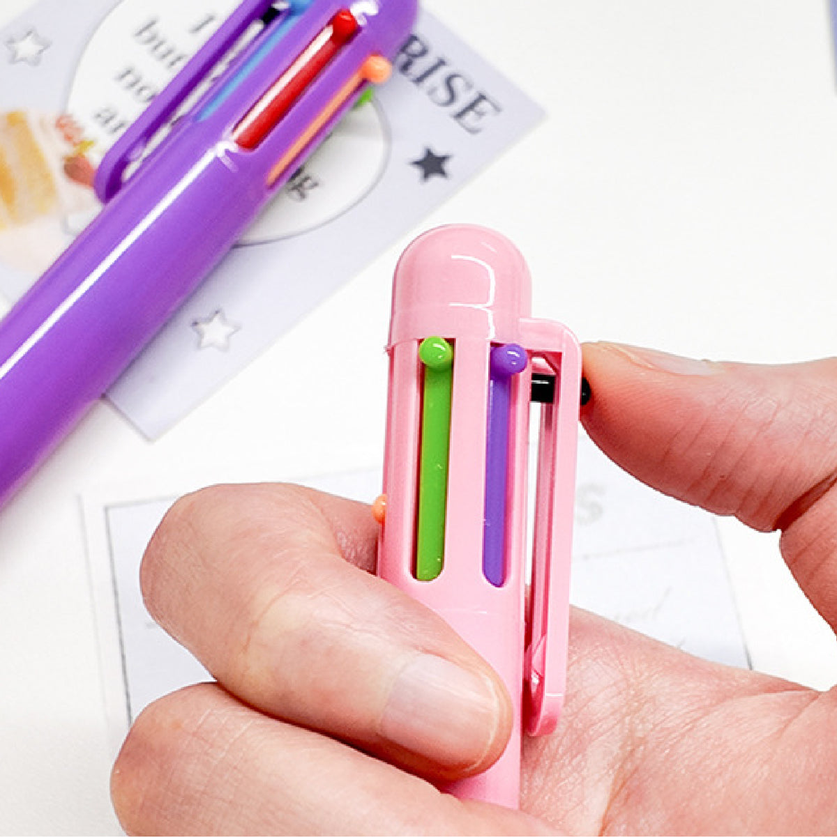 6-Color Click Pen Solid Color Pen Barrel Original Retractable Ballpoint Pen