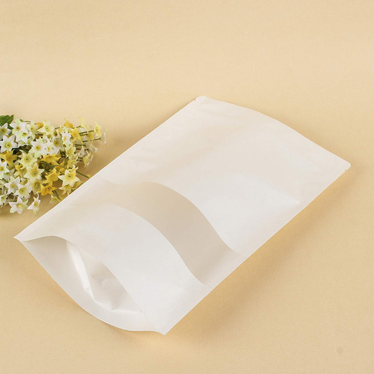 7.9 x 11.8" White Kraft Paper Bags W/Window Stand Up Ziplock Resealable Pouch Coffee Bag