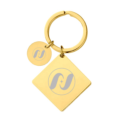 30 x 30 x 2 mm Gold Square Tag Keychain W/ Small Round Tag 15 mm Dia.