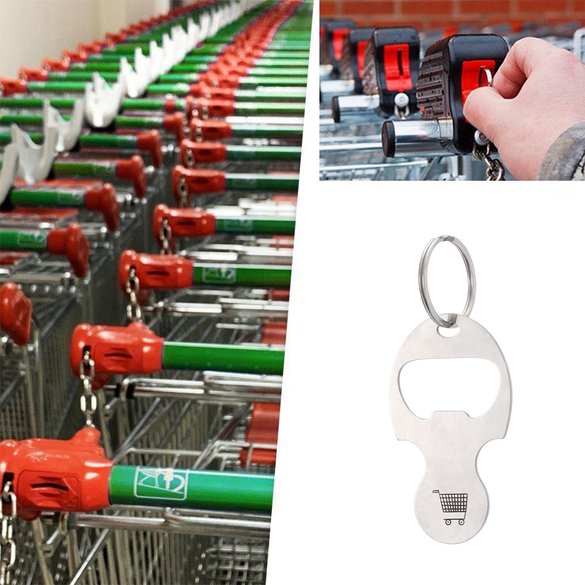 2" 1 Meta Shopping Trolley Coin Keychain Opener