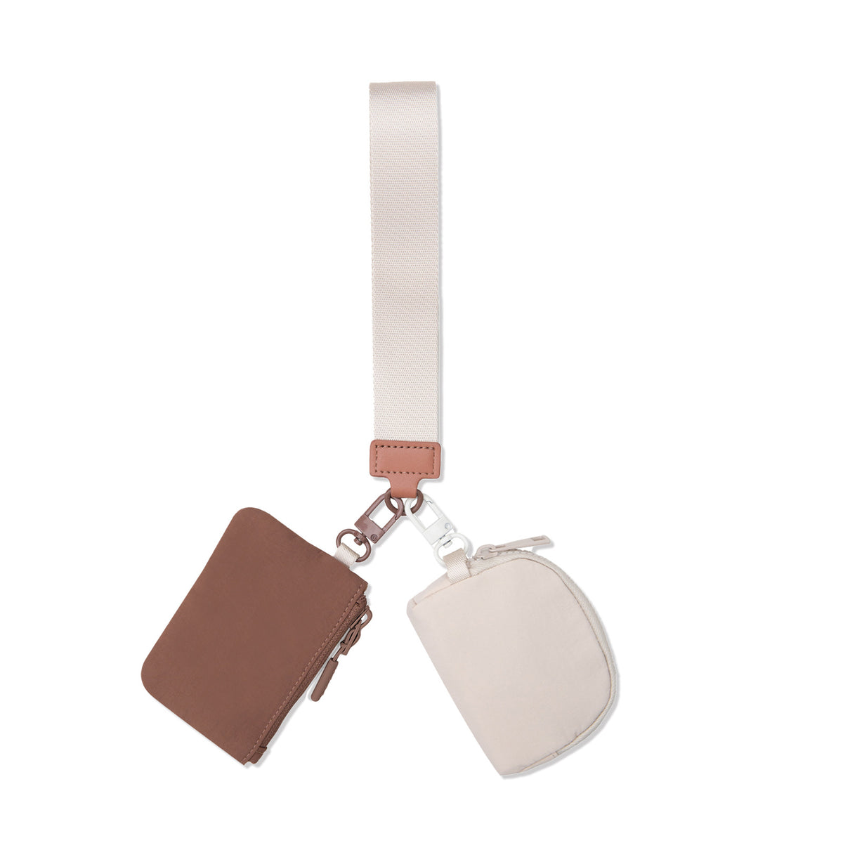 Mini Zip Around Dual Pouch Wristlet With 2 Straps Wristlet Keychain Wallet