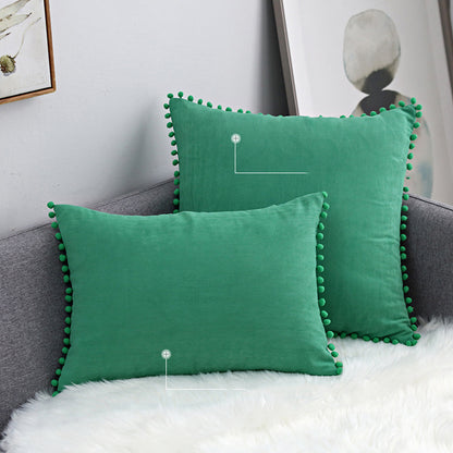 15 x 8" Pompoms Pillowcase Velvet Ball Tassel Trimmed Pillowshams Pompom Fringe Cute Pillowcase