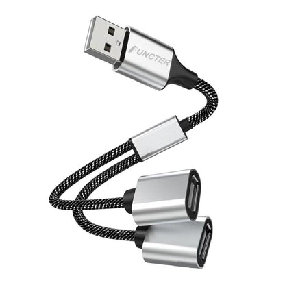 1" 2 Out USB Splitter Cable Dual USB Ports Hub w/ 1 m Extension Cable