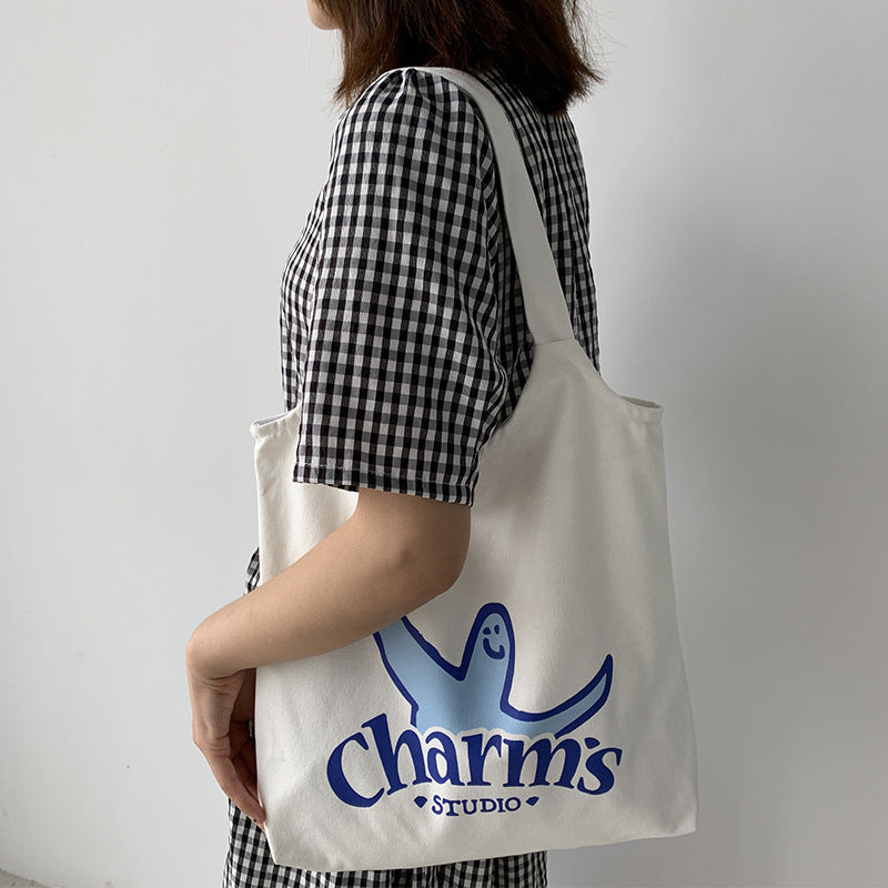 Canvas Grocery Shopping Tote Bag Single Shoulder Bag Daily Casual Bag For Students