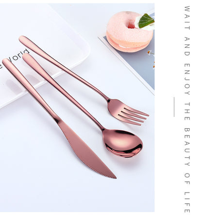 7-Piece 304 Stainless Steel Flatware Chopstick Spoon Straw Fork Knife Tableware Set W/Bag(Rose Gold)