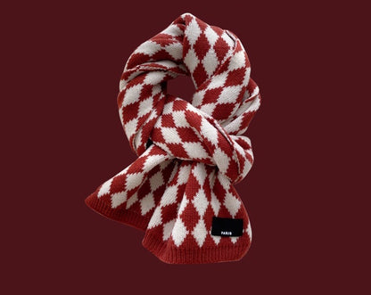 63" Polyester Checkerboard Plaid Scarf Cable Knitted Scarf Wrap Chunky Long Warm Scarf-Embroidery