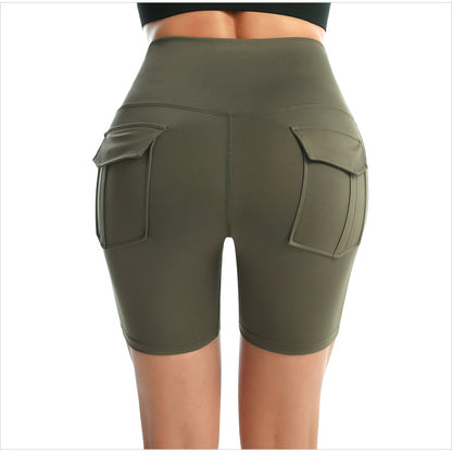 Women's Fitness High Waist Yoga Shorts Sports Tights Short Pants W/Two Pockets