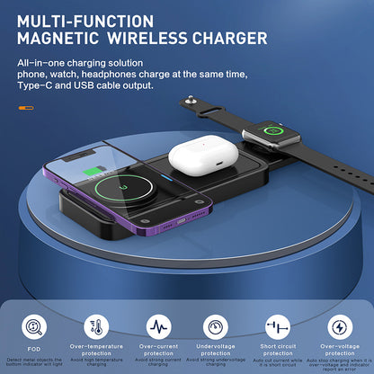 Magnetic 3" 1 Wireless Charging Pad Travel Charger For Multiple Devices