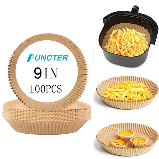 9" Round Air Fryer Disposable Paper Liners - 100 Pcs / Box